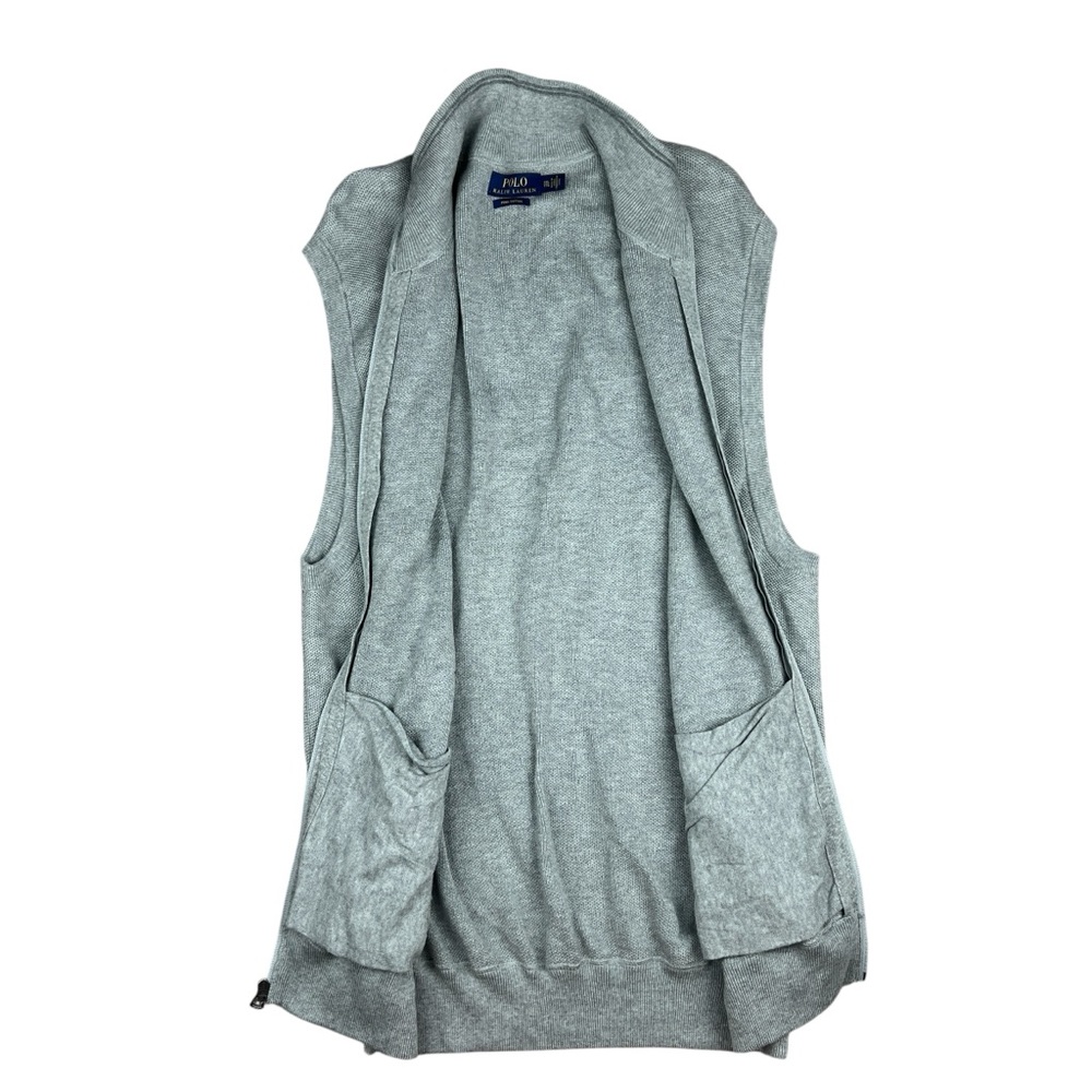 Polo Ralph Lauren Sleeveless Sweater Men’s XXL Full Zip Pima‎ Cotton Jacket Gray - Picture 3 of 14